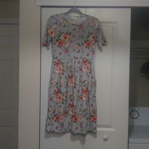 NeeSee Orange Creek Floral and Stripe Midi Dress with Pockets Size Small